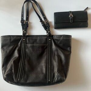 Coach Black Leather Tote and Wallet Set